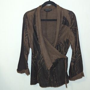 Isabel de Pedro 100% Linen Chocolate Brown Wrap Jacket Women's Size 10